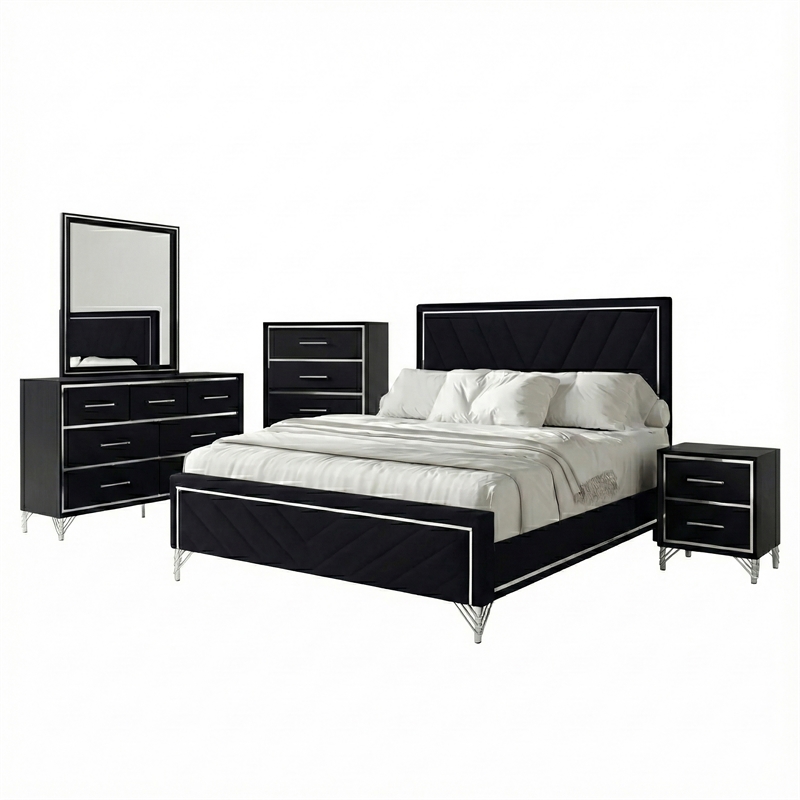 New Classic Furniture Ava 5-Pc Wood Cal King Bedroom Set w Chest in Ebony Black
