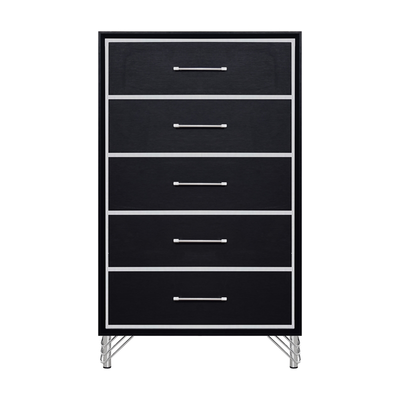 New Classic Furniture Ava 5-Pc Wood Cal King Bedroom Set w Chest in Ebony Black