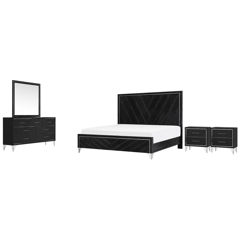 New Classic Furniture Ava 5-Pc Wood Cal King Bedroom Set with Ns in Ebony Black