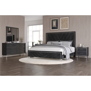 New Classic Furniture Ava 5-Pc Wood Cal King Bedroom Set with Ns in Ebony Black