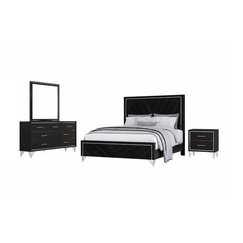 New Classic Furniture Ava 4-Pc Wood Queen Bedroom Set with Ns in Ebony Black