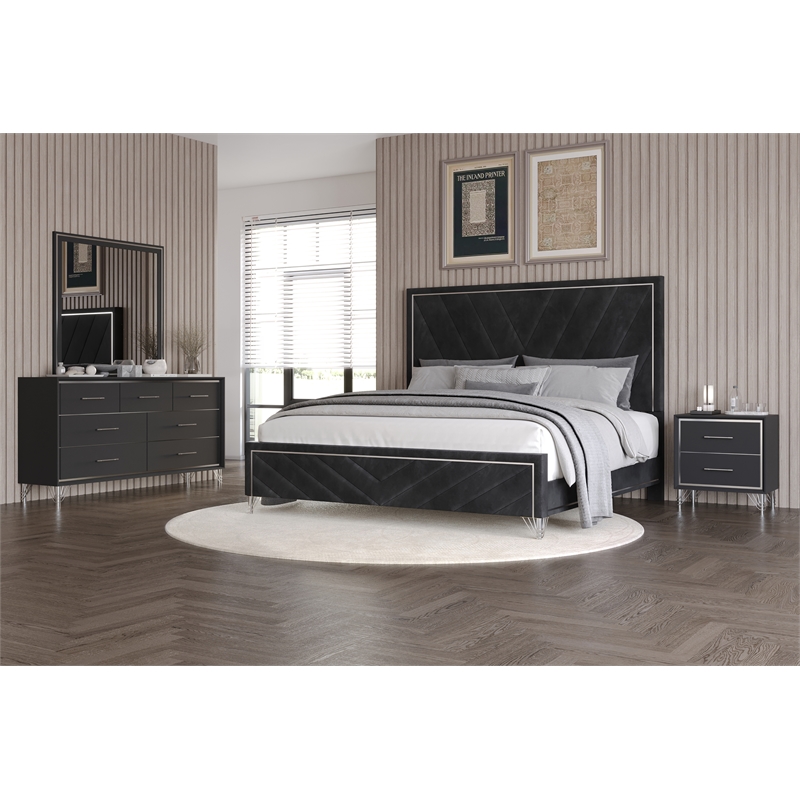 New Classic Furniture Ava 4-Pc Wood Queen Bedroom Set with Ns in Ebony Black
