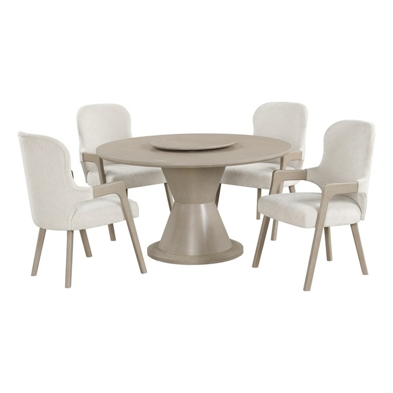 New Classic Furniture Gwendolyn 5-Pc Wood Round Dining Set w Arm Chairs in Beige
