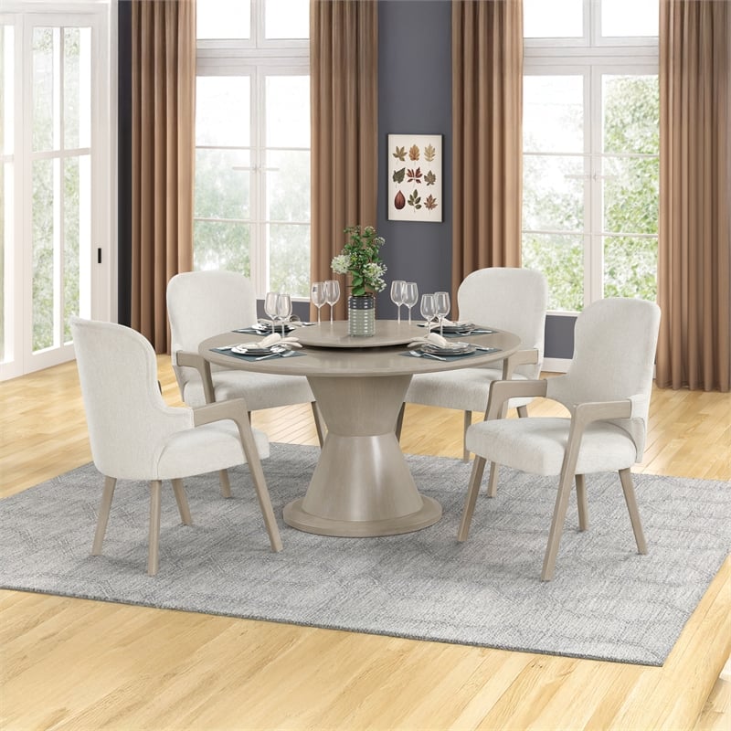 New Classic Furniture Gwendolyn 5-Pc Wood Round Dining Set w Arm Chairs in Beige