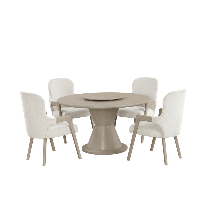 New Classic Furniture Gwendolyn 5-Pc Wood Round Dining Set w Arm Chairs in Beige