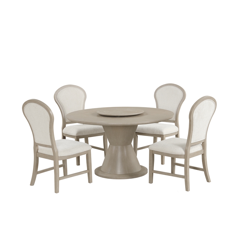 New Classic Furniture Gwendolyn 5-Pc Wood Round Dining Set w Chairs in Beige