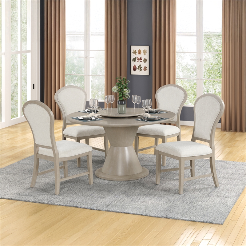 New Classic Furniture Gwendolyn 5-Pc Wood Round Dining Set w Chairs in Beige