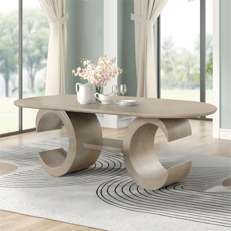 New Classic Furniture Gwendolyn Wood Oval Dining Table in Beige