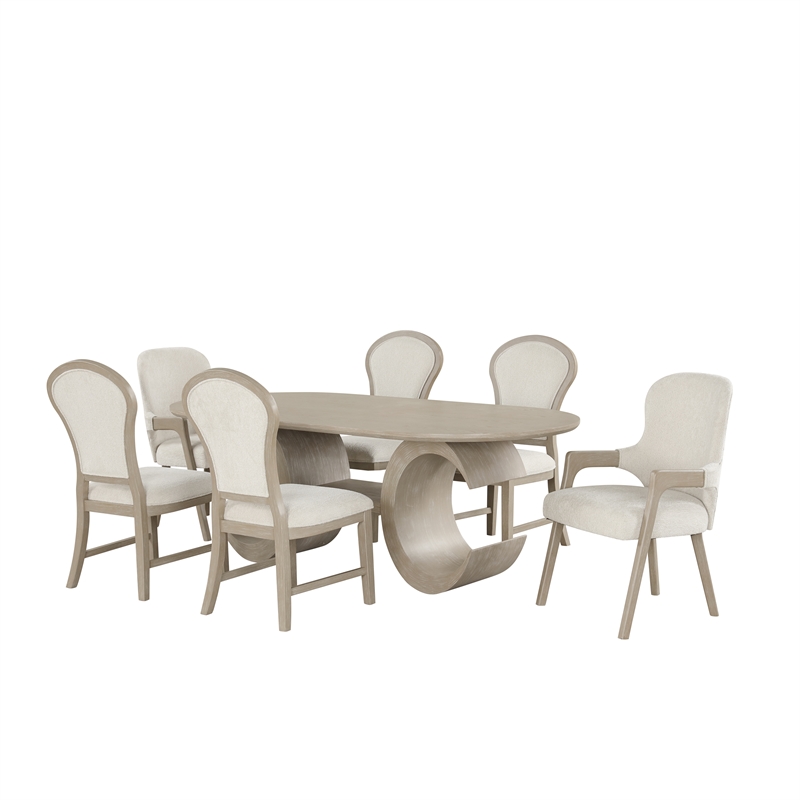 New Classic Furniture Gwendolyn 7-Pc Wood Oval Dining Set with 6-Chair in Beige