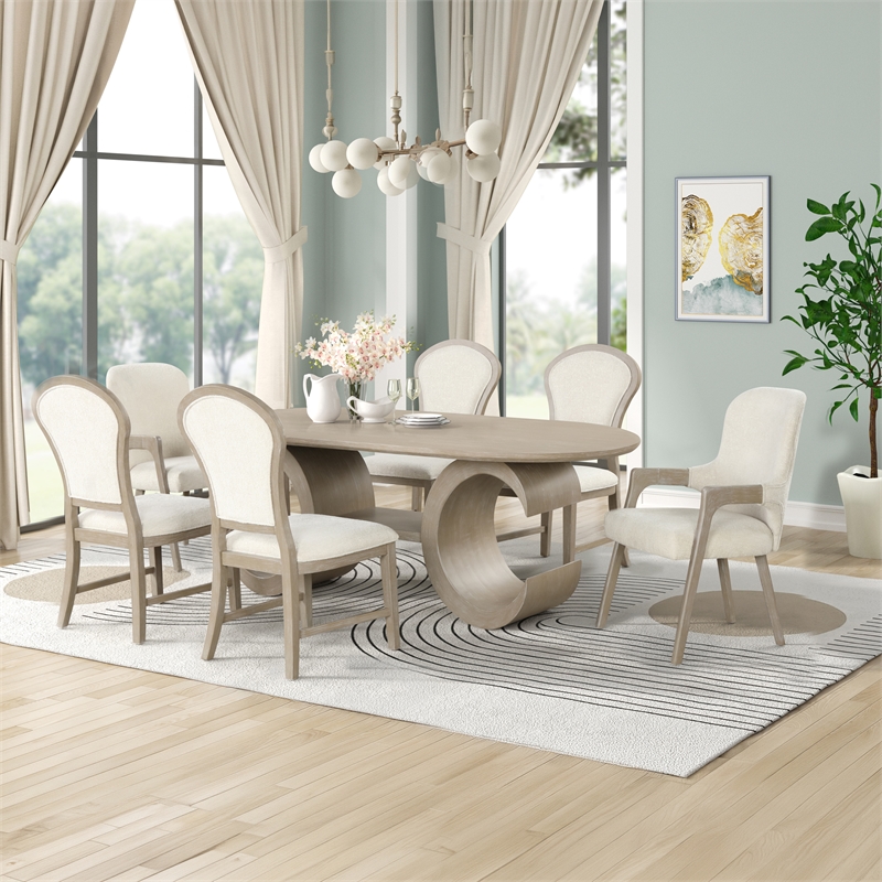 New Classic Furniture Gwendolyn 7-Pc Wood Oval Dining Set with 6-Chair in Beige