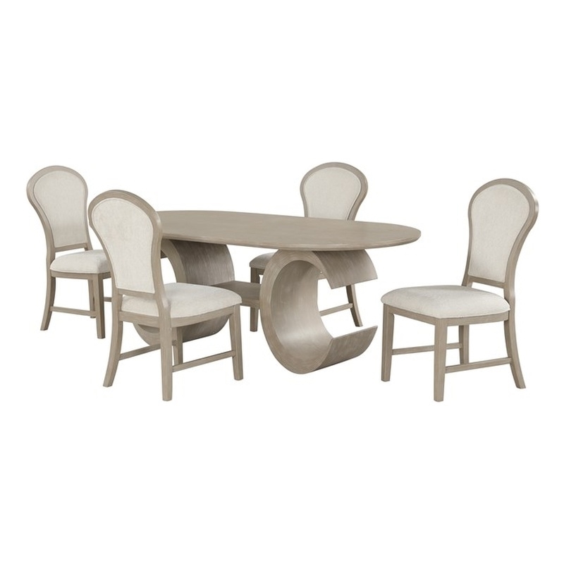 New Classic Furniture Gwendolyn 5-Pc Wood Oval Dining Set with 4-Chair in Beige