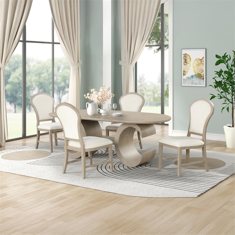 New Classic Furniture Gwendolyn 5-Pc Wood Oval Dining Set with 4-Chair in Beige