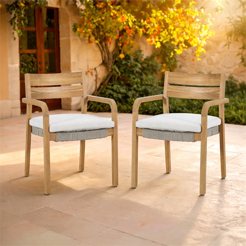 New Classic Furniture Arden Wood Patio Dining Chair in Natural Brown (Set of 2)