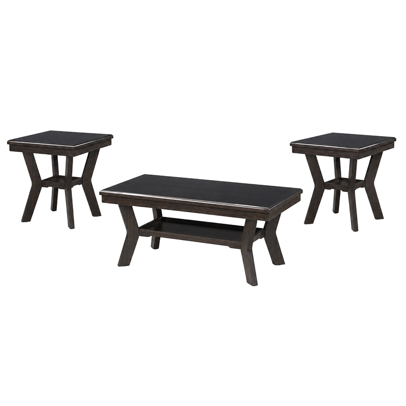 New Classic Furniture Gia 3-Piece Wood Occasional Table Set in Brown