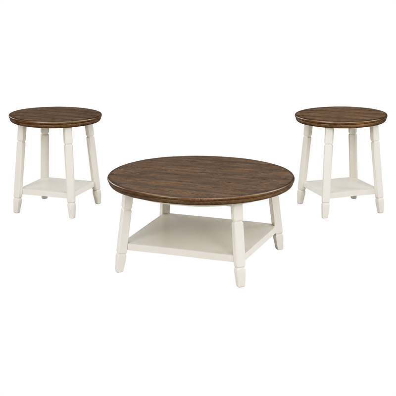New Classic Furniture Flaherty 3-Piece Wood Occasional Table Set in Brown/White