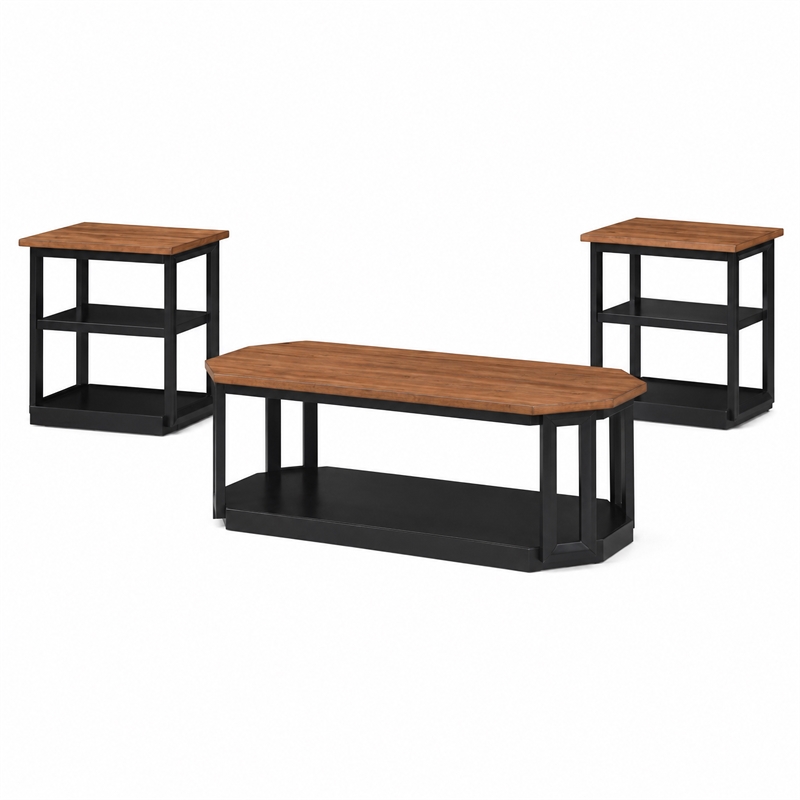 New Classic Furniture Decker 3-Piece Wood Occasional Table Set in Black/Brown