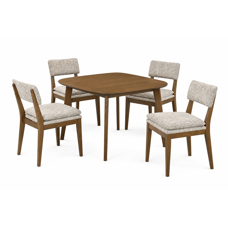 New Classic Furniture Miller 5-Pc Wood Square Dining Set w Side Chairs in Walnut