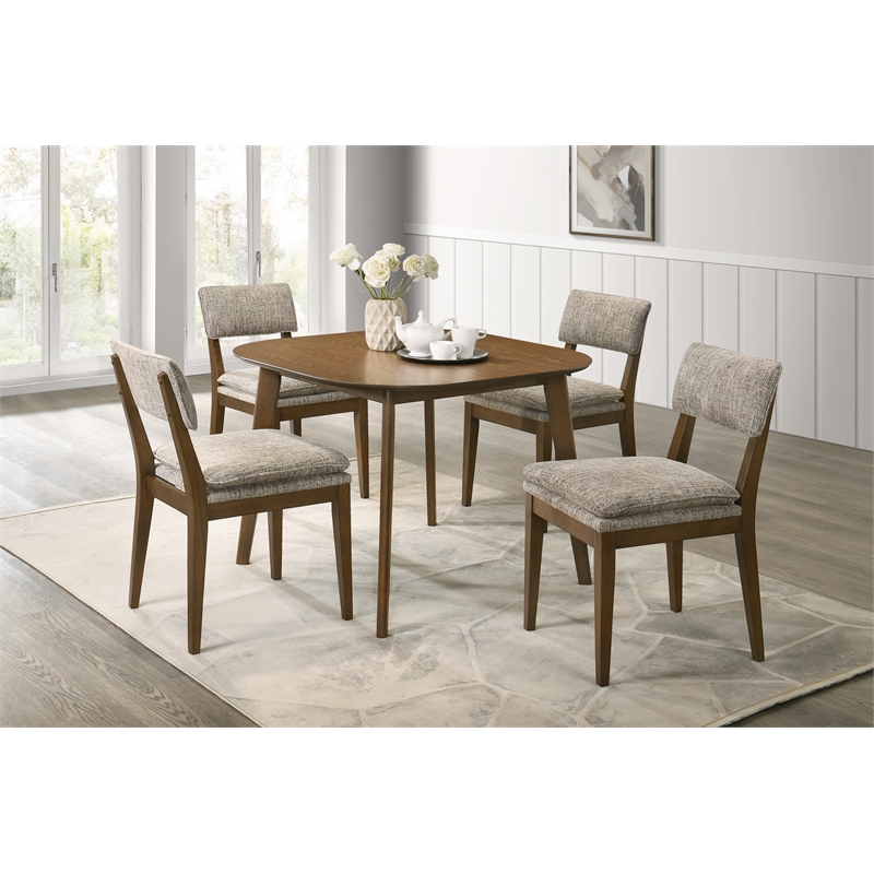 New Classic Furniture Miller 5-Pc Wood Square Dining Set w Side Chairs in Walnut