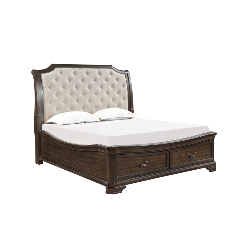 New Classic Furniture Lyndhurst Wood King Upholstered Bed in Walnut Brown
