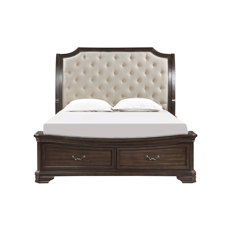 New Classic Furniture Lyndhurst Wood King Upholstered Bed in Walnut Brown