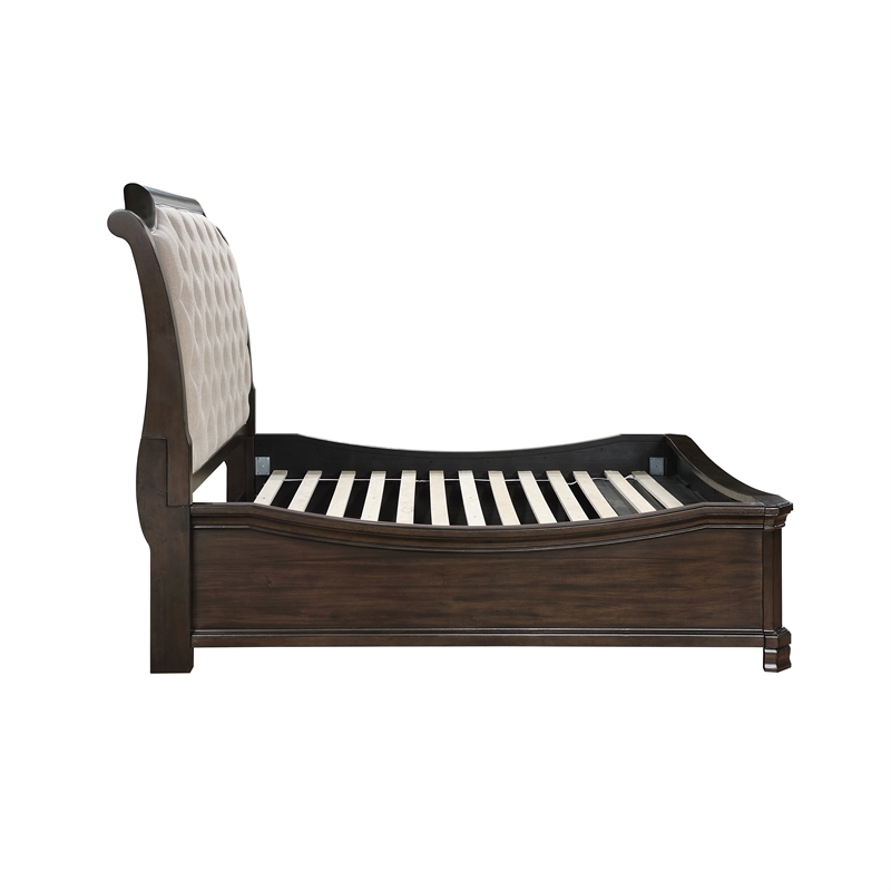 New Classic Furniture Lyndhurst Wood King Upholstered Bed in Walnut Brown