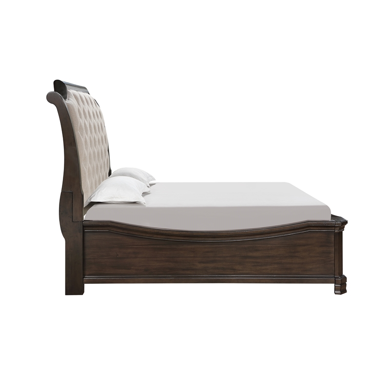 New Classic Furniture Lyndhurst Wood King Upholstered Bed in Walnut Brown