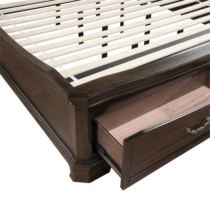 New Classic Furniture Lyndhurst Wood King Upholstered Bed in Walnut Brown