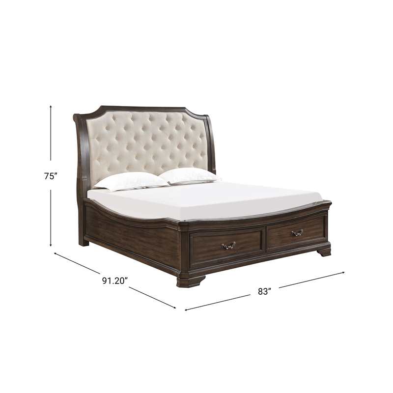 New Classic Furniture Lyndhurst Wood King Upholstered Bed in Walnut Brown