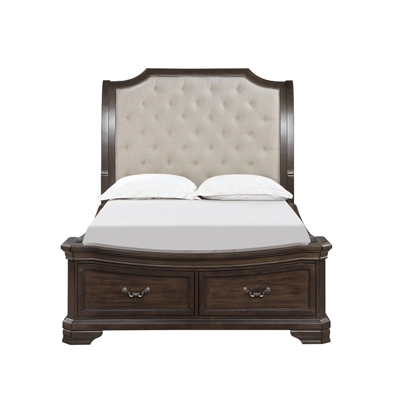 New Classic Furniture Lyndhurst Wood Queen Upholstered Bed in Walnut Brown