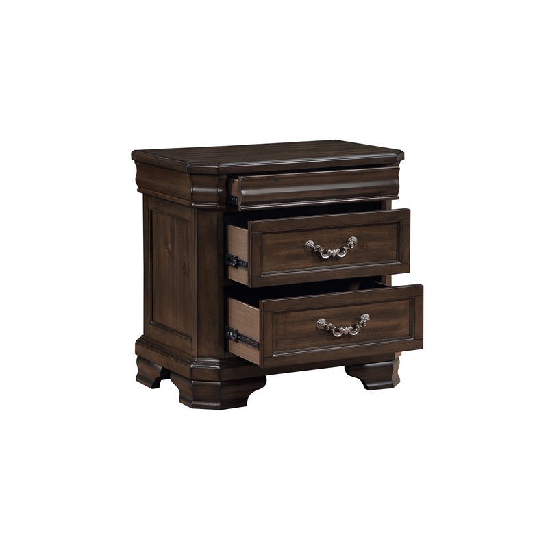 New Classic Furniture Lyndhurst Wood 3-Drawer Nightstand in Walnut Brown