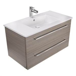 Cutler Kitchen and Bath Silhouette 30&quot Wood/Marble Bathroom Vanity in Aria Oak