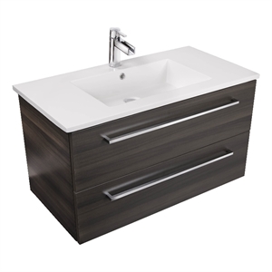 Cutler Kitchen and Bath Silhouette 36&quot Wood/Marble Bathroom Vanity in Walnut