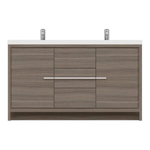 Alya Bath Sortino 60&quot Wood Double Bathroom Vanity with Acrylic Sink in Gray