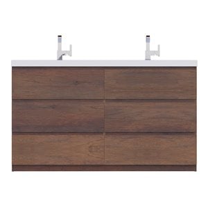 Alya Bath Paterno 60&quot Wood Double Freestanding Bathroom Vanity in Rosewood Brown