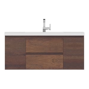 Alya Bath Paterno 48&quot Modern Wood Wall Mounted Bathroom Vanity in Rosewood Brown