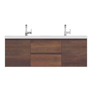 Alya Bath Paterno 60&quot Wood Double Wall Mounted Bathroom Vanity in Rosewood Brown