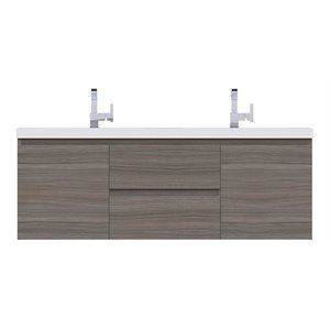 Alya Bath Paterno 60&quot Wood Double Wall Mounted Bathroom Vanity in Gray