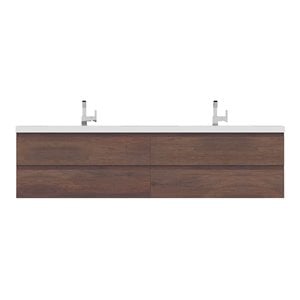 Alya Bath Paterno 84&quot Modern Wood Wall Mounted Bathroom Vanity in Rosewood Brown