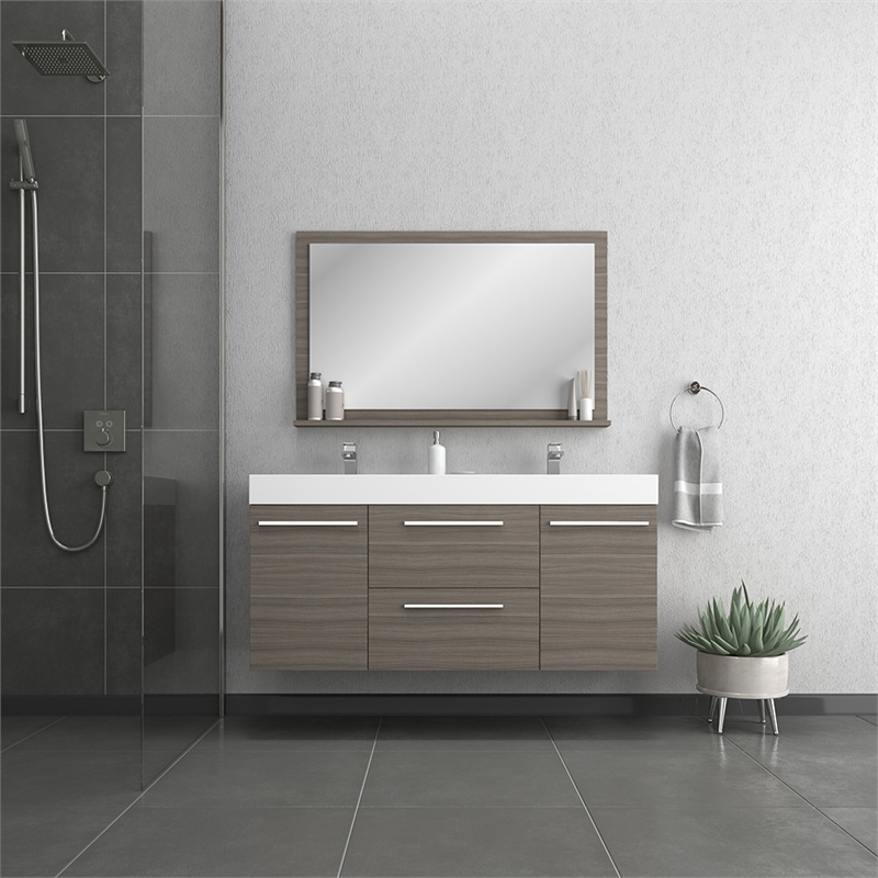 Alya Bath Ripley Modern Wall Mounted Wood Bathroom Vanity in Gray