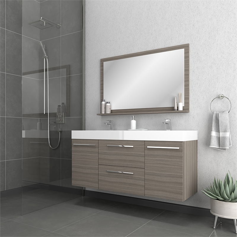 Alya Bath Ripley Modern Wall Mounted Wood Bathroom Vanity in Gray