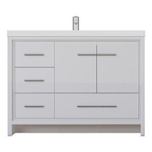 Sortino 42&quot Modern Bathroom Vanity with Left Side Drawers in White