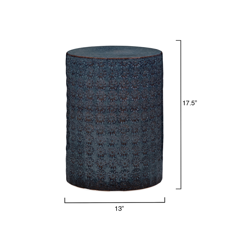 J&D Designs Co Wildflower Coastal Ceramic Side Table in Dark Blue/Gray