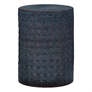 J&D Designs Co Wildflower Coastal Ceramic Side Table in Dark Blue/Gray