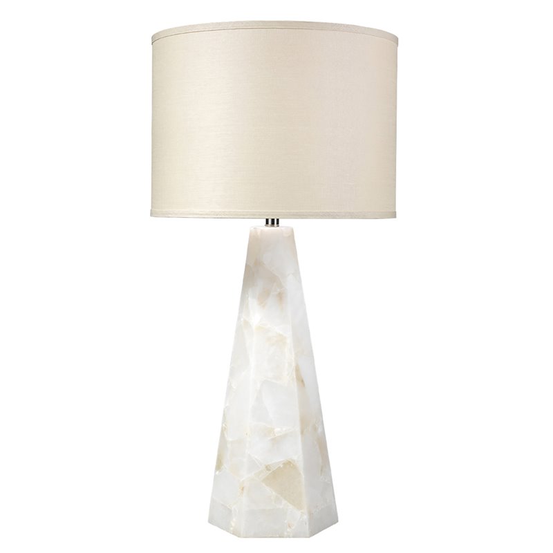 J&D Designs Co Borealis Hexagon Modern Alabaster Stone/Linen Table Lamp in White