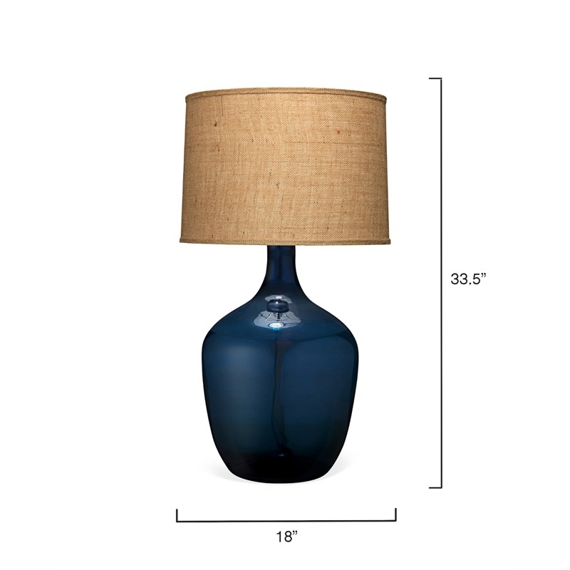 J&D Designs Co Plum Coastal Glass & Burlap Jar Table Lamp in Navy/Natural