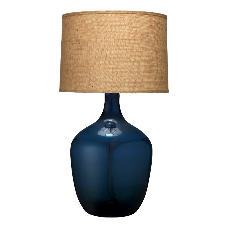 J&D Designs Co Plum Coastal Glass & Burlap Jar Table Lamp in Navy/Natural