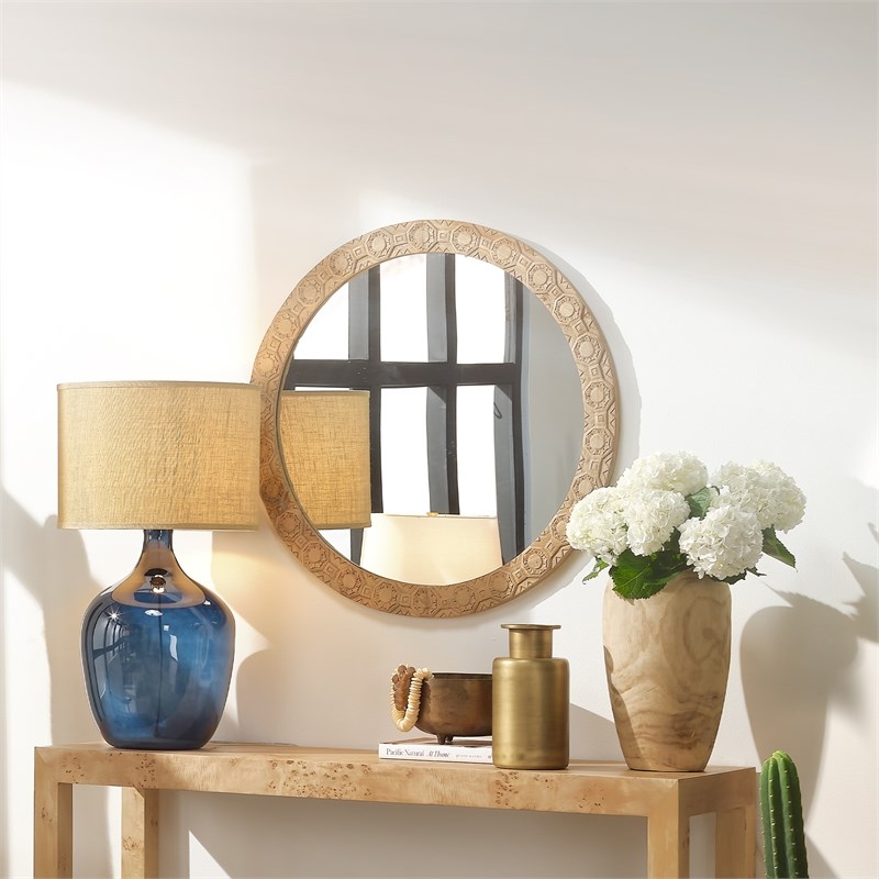 J&D Designs Co Plum Coastal Glass & Burlap Jar Table Lamp in Navy/Natural