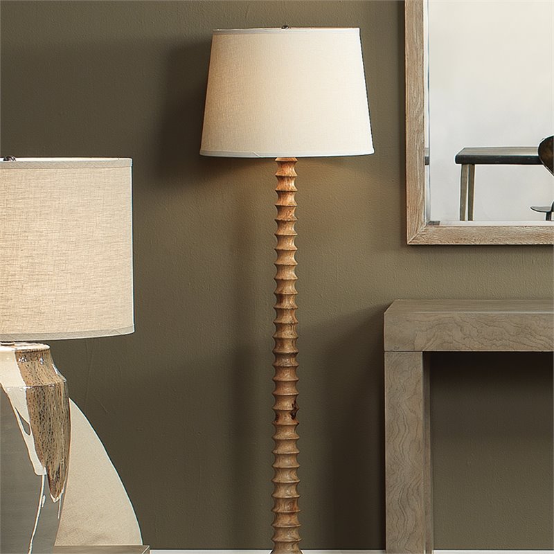 J&D Designs Co Revolution Traditional Wood/Grasscloth Floor Lamp in Brown