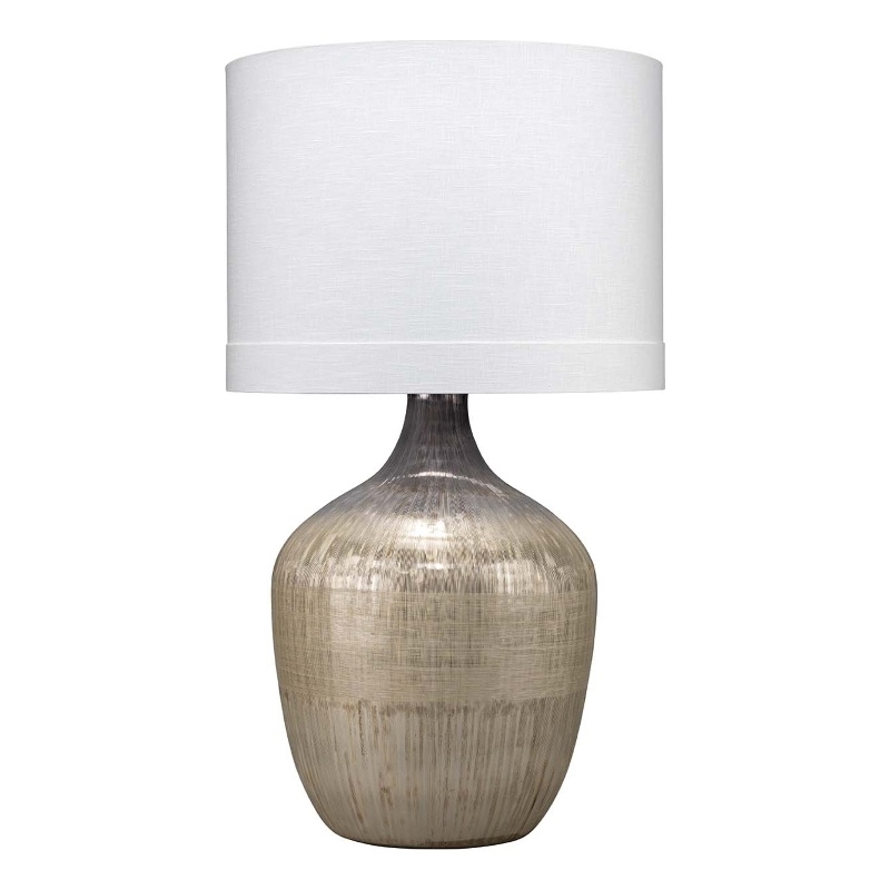 J&D Designs Co Damsel 1-Light Glass & Linen Table Lamp in Silver/White