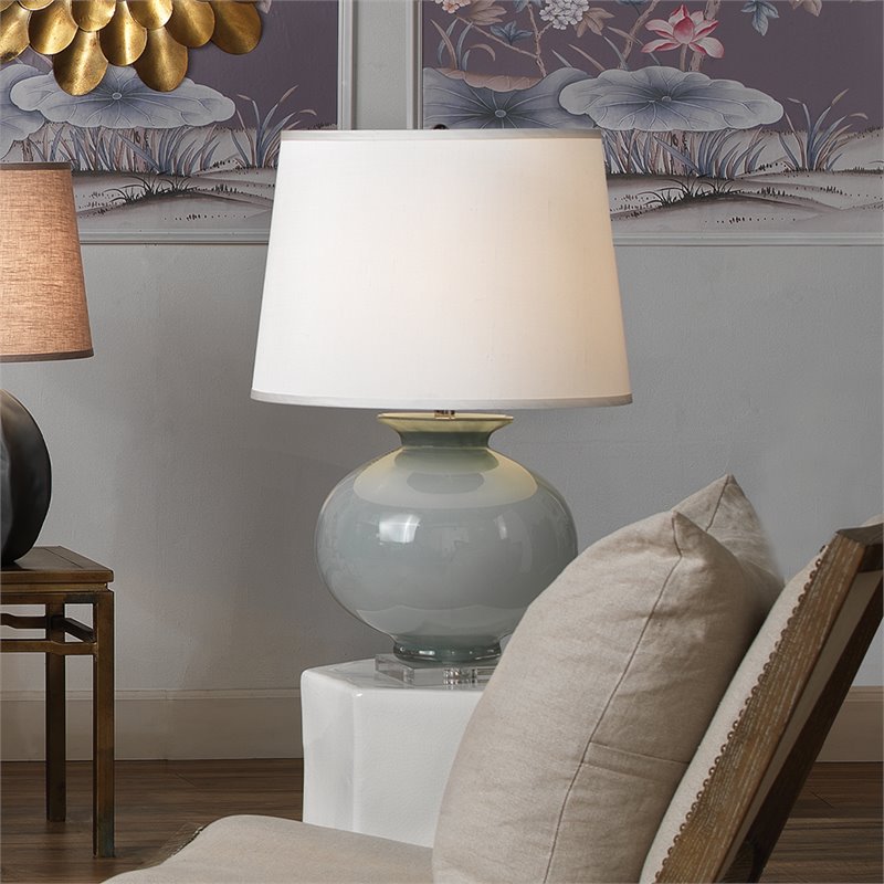 J&D Designs Co Heirloom Modern Glass/Silk Table Lamp in Cornflower Blue/White